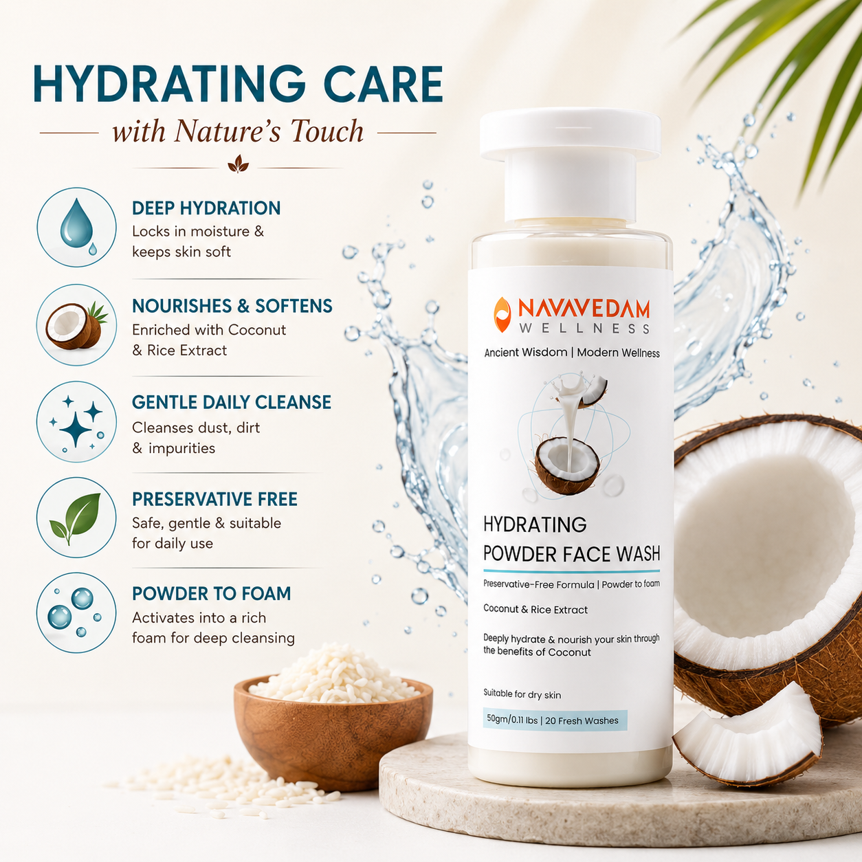 Hydrating Powder Face Wash for Dry Skin | Navavedam Wellness