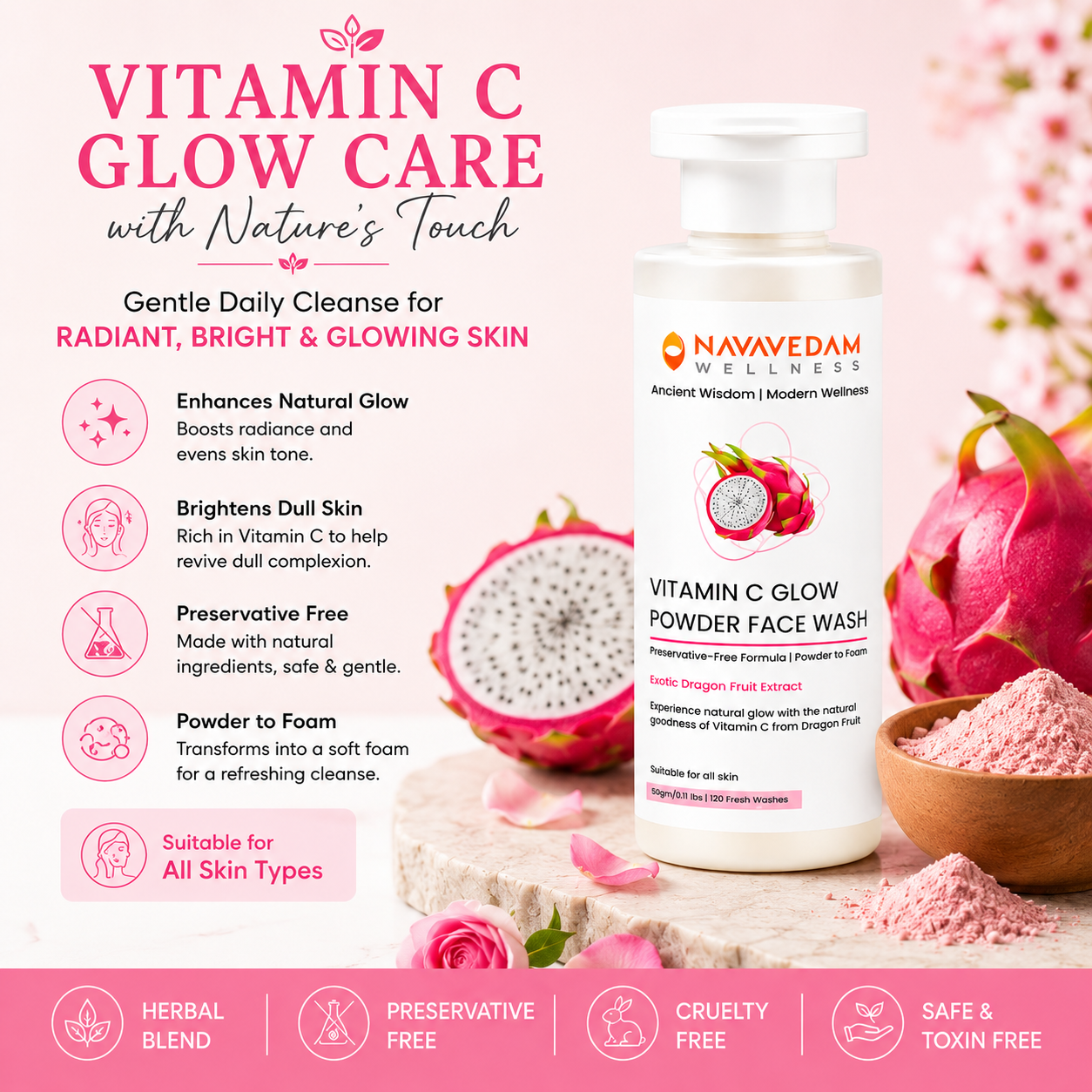 Dragon Fruit Powder Face Wash for Radiant Skin | Navavedam Wellness