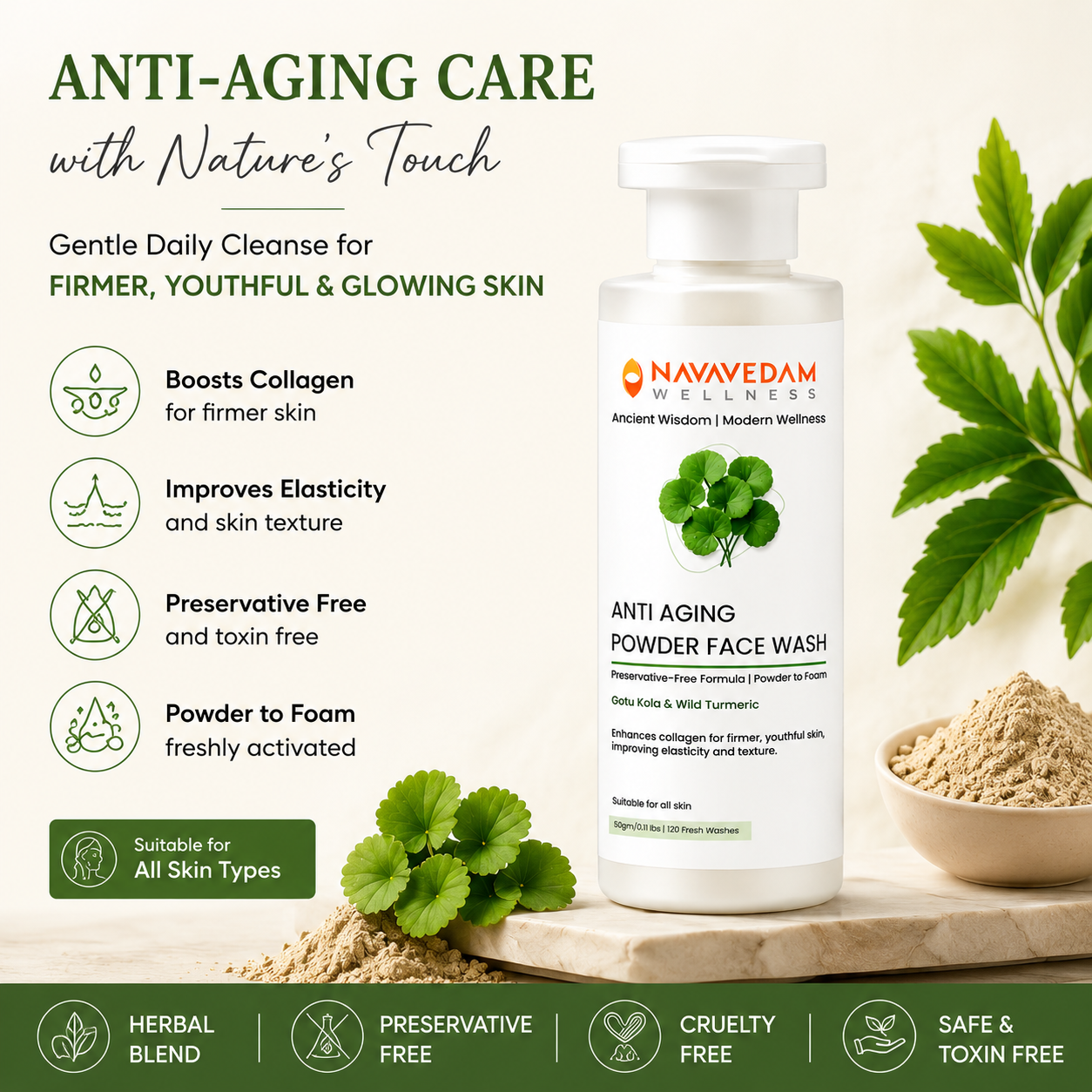 Anti-Aging Powder Face Wash for All Skin Types | Navavedam Wellness