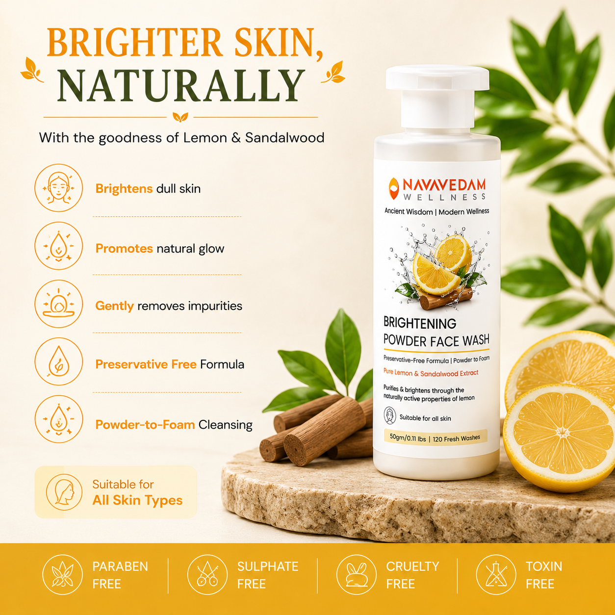 Brightening Powder Face Wash for Glowing Skin | Navavedam Wellness