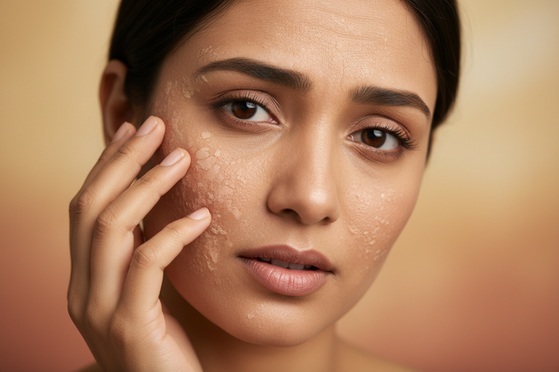 inidan women showing her dry skin