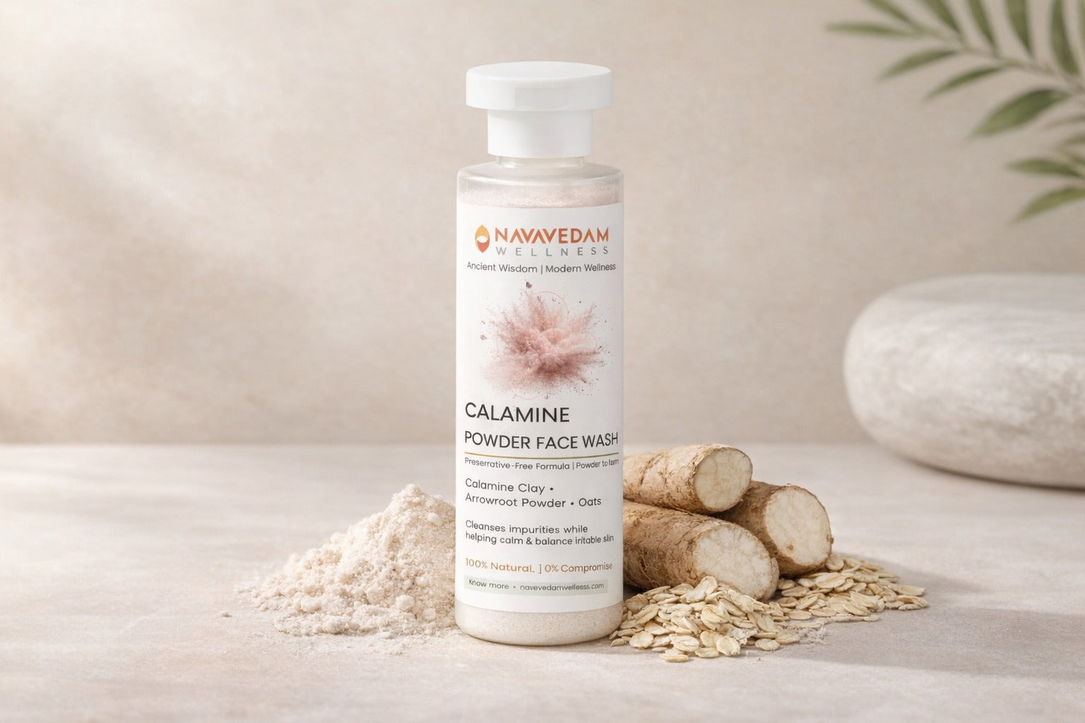 Calamine Powder Face Wash for Sensitive Skin | Herbal Oil Control Cleanser with Oats & Arrowroot | Gentle Daily Face Wash