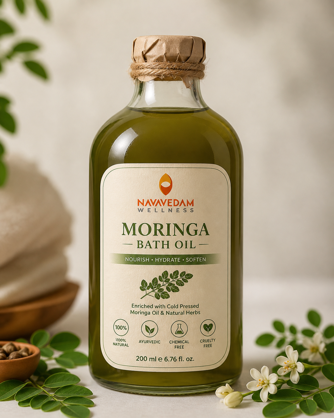Moringa Bath Oil for Body – Nourish & Glow | Navavedam Wellness